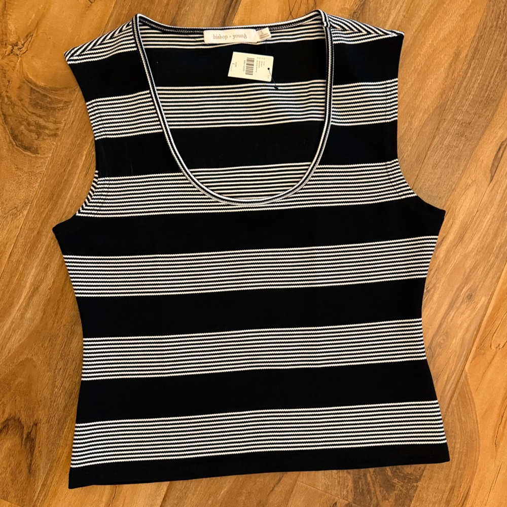 Anthropologie Bishop + Young Black and White Striped Shell